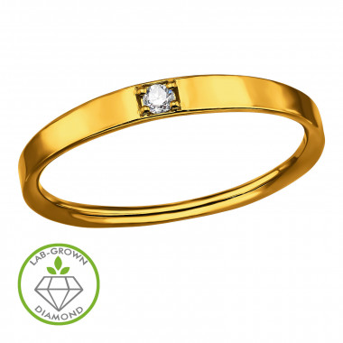 Wide Flat Band Gold Plated - 925 Sterling Silver Diamond Rings SD51340