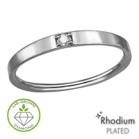 Wide Flat Band Rhodium Plated - 925 Sterling Silver Diamond Rings SD51341