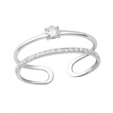 Open Double Line - 925 Sterling Silver Rings with CZ SD35768
