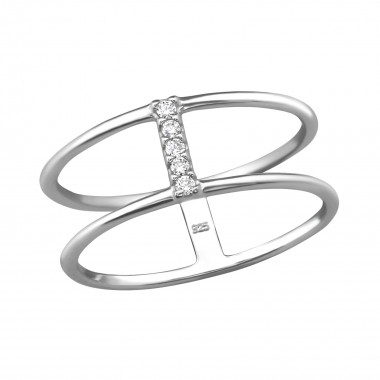 Double Line - 925 Sterling Silver Rings with CZ SD37983