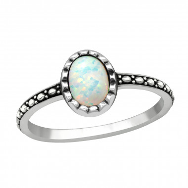 Silver Oval Ring With Fire Snow - 925 Sterling Silver Rings with CZ SD40649