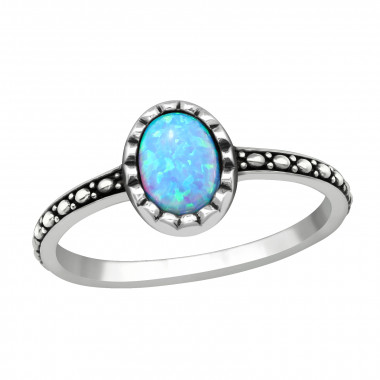 Silver Oval Ring With Azure - 925 Sterling Silver Rings with CZ SD40661