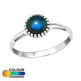 Silver Round Ring With Mood Color Epoxy - 925 Sterling Silver Rings with CZ SD40662