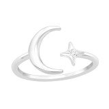 Moon And Star - 925 Sterling Silver Rings with CZ SD41406