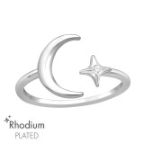 Crescent Moon & Star - 925 Sterling Silver Rings with CZ SD47137