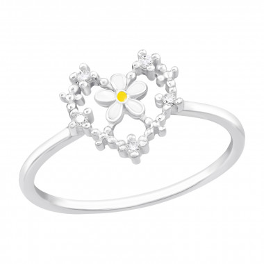 Flower In Heart - 925 Sterling Silver Rings with CZ SD47218