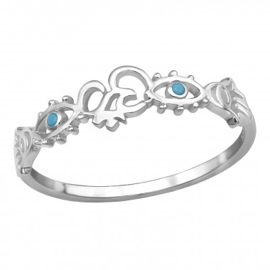 Om Symbol And Hamsa Evil Eye - 925 Sterling Silver Rings with CZ SD50664