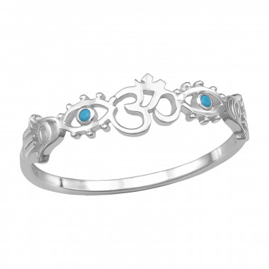 Om Symbol And Hamsa Evil Eye - 925 Sterling Silver Rings with CZ SD50664