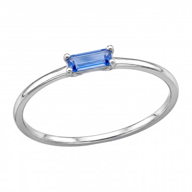 Baguette Light Sapphire 4-Prong - 925 Sterling Silver Rings with CZ SD50999