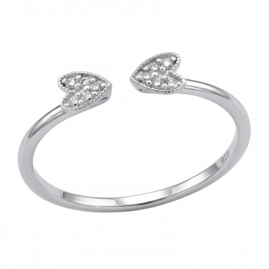 Double Heart Open Bypass - 925 Sterling Silver Rings with CZ SD51002