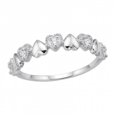 Solid Heart And Cz Heart - 925 Sterling Silver Rings with CZ SD51004