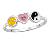 Smiley Face, Heart And Yin Yang (Y2K) - 925 Sterling Silver Rings with CZ SD51038