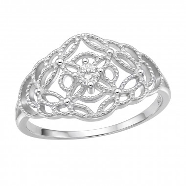 Vintage Filigree Openwork - 925 Sterling Silver Rings with CZ SD51044