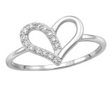 Open Ribbon-Style Heart - 925 Sterling Silver Rings with CZ SD51050