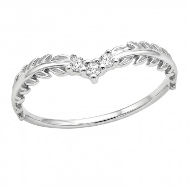 Chevron Laurel Leaf - 925 Sterling Silver Rings with CZ SD51053