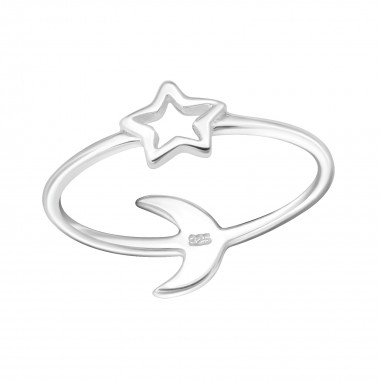 Star And Moon - 925 Sterling Silver Simple Rings SD24615