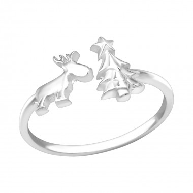 Reindeer & Christmas Tree - 925 Sterling Silver Simple Rings SD39099