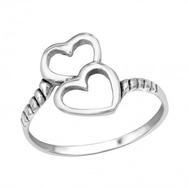 Double Heart - 925 Sterling Silver Simple Rings SD39102