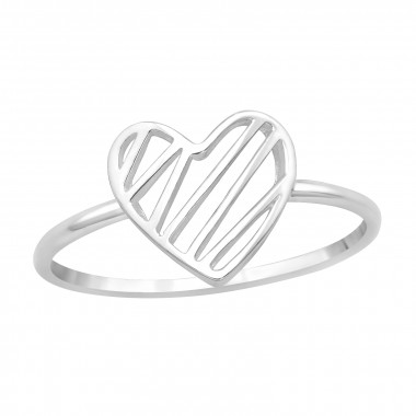 Patterned Heart - 925 Sterling Silver Simple Rings SD46321
