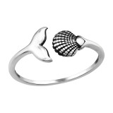 Whale's Tail And Shell - 925 Sterling Silver Simple Rings SD47625
