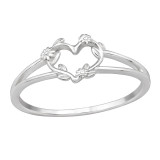 Open Heart With Flowers - 925 Sterling Silver Simple Rings SD49669