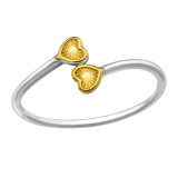 Two Hearts With Sunburst - 925 Sterling Silver Simple Rings SD50644