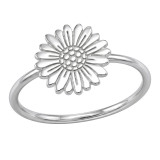 Daisy Flower With Grooved Petal Accents - 925 Sterling Silver Simple Rings SD51022
