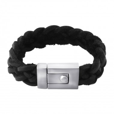 Fat - Leather Cord Men Steel Bracelet SD1089