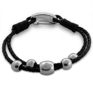 Beaded - Leather Cord Men Steel Bracelet SD13677