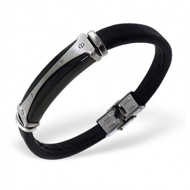 Tag - Leather Cord Men Steel Bracelet SD1865