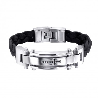 Tag - Leather Cord Men Steel Bracelet SD1886