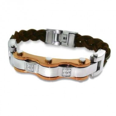 Combined - Leather Cord Men Steel Bracelet SD1888