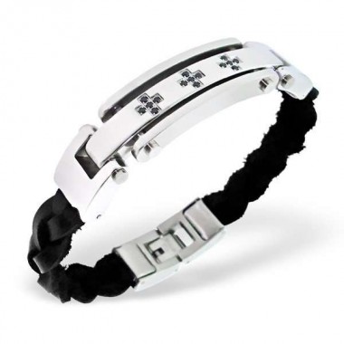 Tag - Leather Cord Men Steel Bracelet SD1892