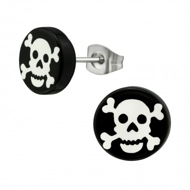 White pirate skull - Plastic Stainless Steel Ear studs SD2225