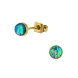 Gold Surgical Steel Round 5mm Ear Studs With Synthetic Opal - 316L Surgical Grade Stainless Steel Stainless Steel Ear studs SD34477