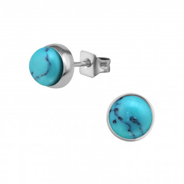 Surgical Steel Round 6mm Ear Studs With Semi Precious - 316L Surgical Grade Stainless Steel Stainless Steel Ear studs SD34487