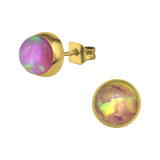 Gold Surgical Steel Round 7mm Ear Studs With Synthetic Opal - 316L Surgical Grade Stainless Steel Stainless Steel Ear studs SD34488