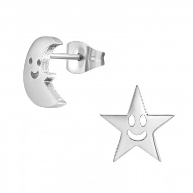 Crescent Moon And Star - 316L Surgical Grade Stainless Steel Stainless Steel Ear studs SD45517
