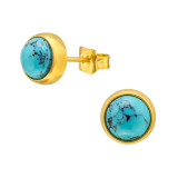 Gold Surgical Steel Round 6mm Ear Studs With Semi Precious - 316L Surgical Grade Stainless Steel Stainless Steel Ear studs SD45629