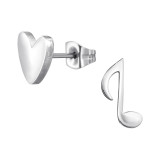 Music Note And Heart - 316L Surgical Grade Stainless Steel Stainless Steel Ear studs SD46751