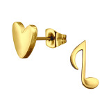 Music Note And Heart - 316L Surgical Grade Stainless Steel Stainless Steel Ear studs SD46752