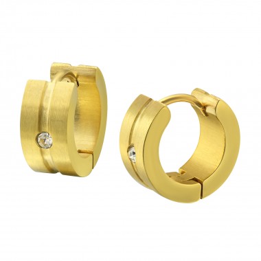 Gold Surgical Steel Huggies With Crystal - 316L Surgical Grade Stainless Steel Stainless Steel Earrings SD35973