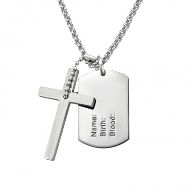 Dog Tag Cross - 316L Surgical Grade Stainless Steel Stainless Steel Necklace SD37738