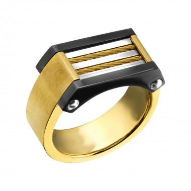 Black and Gold - 316L Surgical Grade Stainless Steel Steel Rings SD22791