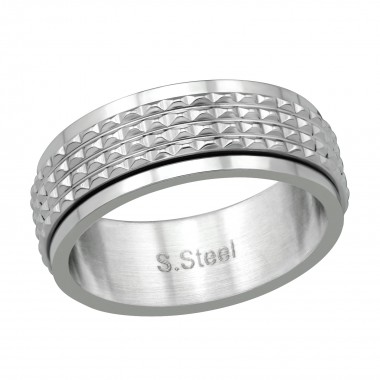 High Polish Surgical Steel Patterned Spinner Ring - 316L Surgical Grade Stainless Steel Steel Rings SD38556