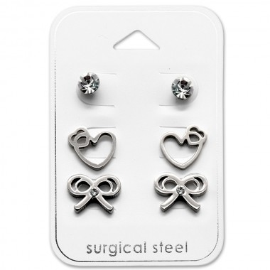 Heart And Bow - 316L Surgical Grade Stainless Steel Steel Jewelry Sets SD28533