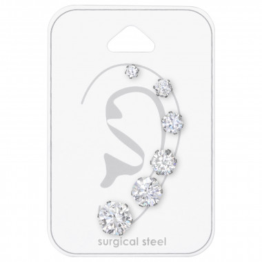 Graduated Cz Studs - 316L Surgical Grade Stainless Steel Steel Jewelry Sets SD30488