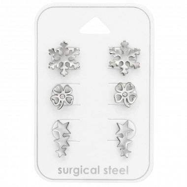 Snowflake, Heart Clover And Star - 316L Surgical Grade Stainless Steel Steel Jewelry Sets SD45414