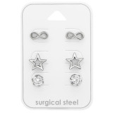 Infinite, Star And Round - 316L Surgical Grade Stainless Steel Steel Jewelry Sets SD45415