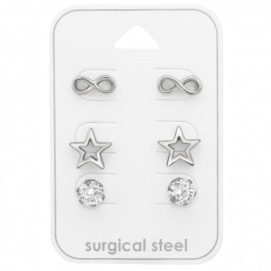 Infinite, Star And Round - 316L Surgical Grade Stainless Steel Steel Jewelry Sets SD45415